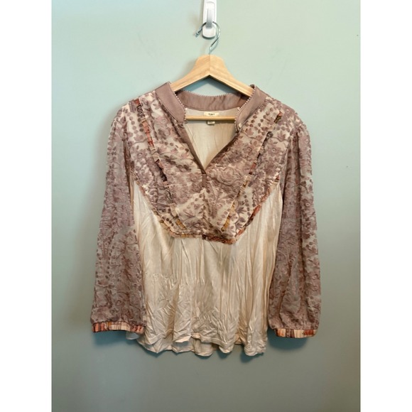 Anthropologie Tops - Anthropologie TINY Mauve Floral Lace Peasant Blouse XL Boho Romantic Top
